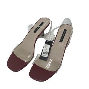 French Connection Size 11  Slingback Clear Straps Red Kitten Open Toe MSRP  $88